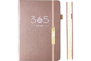 2024 Diary A5 Page a Day, Diary 2024 A5 from Jan 2024 to Dec 2024, Youzhizhe Agenda with Bookmark, Pen Loop,354 Page (Rose gold,pear lized)