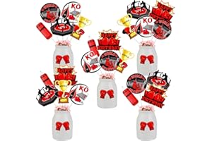 JOYMEMO 24 Pieces Boxing Birthday Centerpiece Sticks Red Black - Boxing Match Birthday Party Decorations, Boxer Gloves Boxing Platform Table Centerpieces Double-sided for Wrestle Fitness Sports Party Supplies