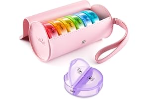 Fullicon PU Case Weekly Pill Box Organiser 2 Times A Day, Travel 7 Day Pill Boxes, Portable Tablet Organiser for Medicine, Medication, Vitamin, Fish Oil Supplements (Pink/Rainbow)