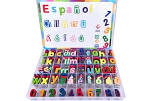 SHENVENGA Letras y Números Magnéticos con Pizarra para Niños con Símbolos Españoles Juegos Educativos del Abecedario 9 Colores para la Enseña en Casa y Jardín, Ch(ch), Ll(ll), Ñ(ñ), RR, ü y Áá, Éé, Íí, Óó,Úú