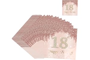 SVALOR 40 Stück Servietten 18 Geburtstag Mädchen,16.5 x 16.5 cm Happy Birthday Servietten,Roségold Papier Geburtstagsservietten Tischdekoration für 18. Geburtstag Mädchen Frau Frauen. (18th)