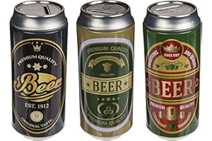 MC Trend Juego de 3 huchas de metal en forma de lata de cerveza, idea de regalo original para cumpleaños, día del padre