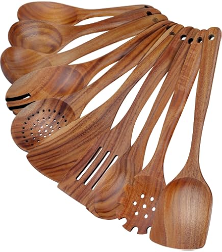 EMNA Set Di 5 Utensili Da Cucina In Legno D'Oliva – Cucchiaio, Spatola Piatta E Scanalata, Posate Per Insalata – Confezione Regalo Esclusiva, Naturalmente Antibatterici