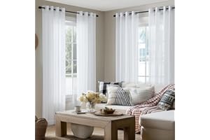 PONY DANCE Tende Moderne per Soggiorno con Effetto Lino 4 Pezzi 140x245 CM Tende Bianche Soggiorno Decorazione Curtains Trasparenti con Anelli per Cameretta Bambini