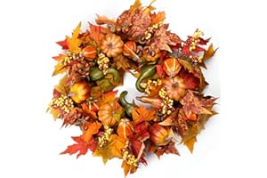 HOMEKAREN Fall Wreaths for Front Door 22 inch 55cm, Fall door wreath with Pumpkin, Maple Leaves Autumn Thanksgiving Harvest Festival Decorations Indoor and outdoor