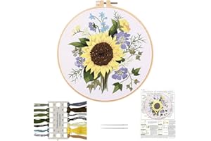 JSRQT DIY Point de Croix Broderie Starter Kit Plantes Fleurs Kit de Broderie Débutants Embroidery Starter Kit Punch Needle Kit pour Enfants Bricolage Broderie Débutant Outil Activité Manuelle Adulte