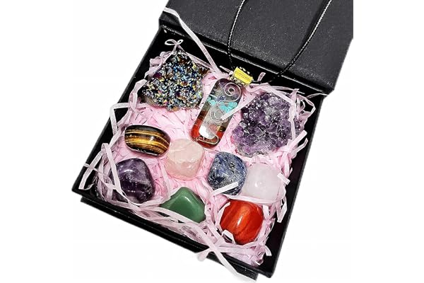 10pcs Real Healing Crystals Set Amethyst Clusters,Gifts for Women,Beginners | 7 Chakra Stone Set Real Crystals and healing stones Kit Crystal Gemstones Set Amethyst Clusters geode Chakra Necklace