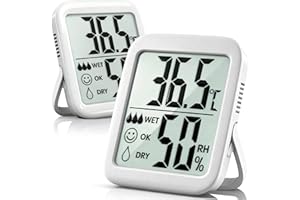 Antonki 2 Stück Thermometer Hygrometer Innen Raumthermometer, Digital Temperatur und luftfeuchtigkeitsmesser innen für Gewächshaus, Wohnzimmer, Babyzimmer, Weinkeller- Inklusive Batterie