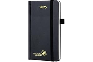 POPRUN Agenda Settimanale 2025 Piccola 16,5 x 9 cm, Copertina Rigida, Planner 2025 Tascabile con Nastro Segnalibro, Carta Spessa da 80 GSM, Nero