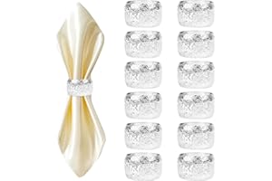 FONYET Pierścienie na serwetki, srebrne, 12 sztuk, eleganckie pierścienie do serwowania z wzorem róż, serwetki na okazje takie jak Święto Dziękczynienia, ślub, Boże Narodzenie, rodzinne spotkania, dekoracja