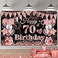 TUTUXMA 70th Birthday Decoration Banner, 70th Black Rosegold Birthday Backdrop Banner Photo Booth Sign Decorations, Large Seventy Birthday Banner Background for Women 70th Birthday Party Supplies