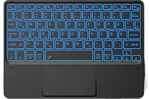 CACOE Klawiatura z panelem dotykowym, klawiatura QWERTZ, bezprzewodowa, z 7 kolorami, podświetlana, kompatybilna z iPadem, tabletem z systemem Android, Windows, 10 cali, czarna