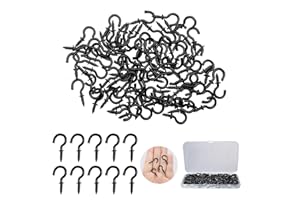 ZFKXGS 80 PCS Crochet à Visser Noir 1/2 Pouce Petit Piton à Visser Métal pour Suspendre des Plantes Pots Mangeoires à Oiseaux Tasse Lumières (Boîte Incluse)