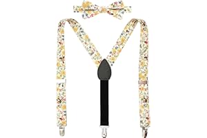 BELLUNO Hosenträger und Fliege mit Blumenmuster für Jungen, vorgebundene Baumwoll-Fliege für Kinder von Kleinkindern bis Teenagern