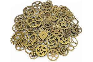 LolliBeads (TM) 120 Gram Antiqued Bronze Metal Skeleton Steampunk Watch Gear Cog Wheel Sets (80 pcs)