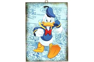 KUSTOM ART Cucuba Quadro Quadretto Stile Vintage Serie Personaggi Disney Paperino Donald Duck Stampa su Legno 18 x 25 cm.