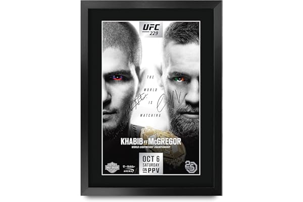 HWC Trading FR A3 UFC 229 Khabib Nurmagomedov vs Conor McGregor Cadeaux Photo autographe signée imprimée pour les fans de MMA UFC - A3 Encadré