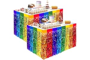 ‎JREMREO Jremreo 2er-Pack 0,76 x 2,74 m Regenbogen-Metallic-Folien-Tischrock, Bunte Wellen-Lametta-Tischumrandung für Pride Month, LGBTQ-Pride-Party, Geburtstag, Hochzeit, Festival-Tischdekorationen