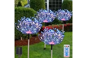 AcaJoe Solar Garden Lights Outdoor 4 Pack 480 LED Firework Path Lights Solar Powered Starburst Fairy Lights Waterproof 8 Lighting Modes with Remote Control for Patio Christmas Party Yard Decorative