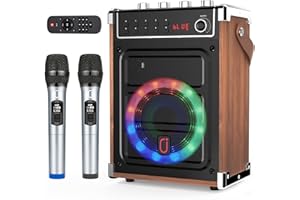 JYX Altavoz Karaoke Bluetooth con 2 Micrófonos Inalámbrico, Sistema de PA Portátil Recargable,TWS, Radio MP3 USB/TF/FM/Rec para la Fiesta (Marrón)