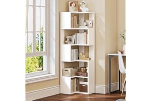 YITAHOME Libreria, scaffale angolare a 6 ripiani, scaffale a forma di L, libreria da pavimento, scaffale da esposizione per soggiorno, camera da letto, casa, ufficio, studio, 50 x 39 x 150 cm, bianco