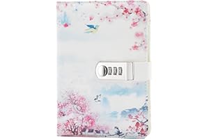 Lirener Creativo A5 Personal Notebook planificador Diario Organizador(Pájaro, Flor, Mariposa, Árboles), Contraseña Bloc de Notas con Cerradura de combinación, Soporte para bolígrafo, 215x150mm