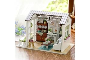 DIY Miniature House Kits with Furniture and LED Lights, CUTEROOM 3D Wooden Dolls House Kits to Build for Teens Adults Birthday Merry (Retro Quiet House)