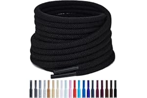 Handshop 2 pairs round cotton shoe laces for sneakers, 4 mm anti-slip round laces for athletic shoes, boots