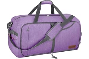 CANWAY Faltbare Reisetasche Leicht Sporttasche mit Abnehmbar Schulterriemen & Schuhfach Reisegepäck für Reisen Sport Gym Urlaub (lila Farbe, 65L)