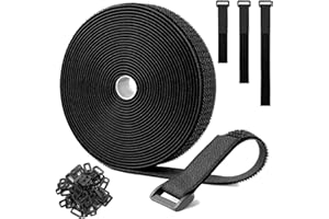 YHQZ 1 Roll 5m Adjustable Cable Straps with 25 Buckles, Hook and Loop Securing Strap, Black Reusable Fastening Cable Ties for Cable Tidy - Free Cut Length, Wire Management, Cord Organiser(Black)