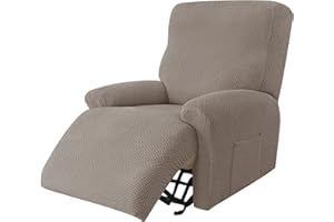 JHLD Copripoltrona Elastico Relax, Copripoltrona Relax Reclinabile Jacquard 4 Pezzi Copripoltrona Reclinabile Antiscivolo Copripoltrona Relax Rimovibili E Lavabili per Soggiorno-Cachi-1 Posto