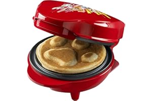 ‎BESTRON Paw Patrol Waffeleisen, Mini-Waffeleisen im einzigartigen Paw Patrol Design, für Kindergeburtstage, Ostern & Weihnachten, inkl. Backampel, Waffelgröße: Ø 10cm, offizielles Lizenzprodukt, Farbe: Rot
