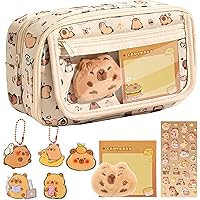 Astuccio Capybara Con Cancelleria Kawaii 52 Pezzi - Set Con Penne, Adesivi, Portachiavi E Spille, Per Ragazze E Ragazzi