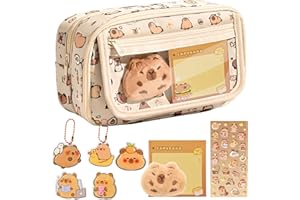 XIMKONTER Capybara - Estuche Multicapa de Gran Capacidad con Llavero de muñeca Capybara, broches, Pegatinas, 2 en 1, Estuche extraíble con Cremallera, FAW, XM (Old)