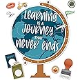 Carson Dellosa Education Let's Explore Learning is a Journey Bulletin Board Set—Inspirational Quote, World Globe, Passports, Travel Theme Accents and Stickers, Homeschool or Classroom Décor (45 pc)