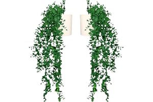 Eco Home Store Piante Artificiali da Interno per Casa e Soggiorno – Pianta Finta Decorativa da Appendere o da Tavolo – Moderni Complementi d’Arredo per la Casa – 2 Pezzi – Eucalipto Verde Scuro