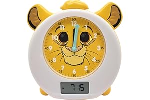 Lexibook, Disney Le Roi Lion, Simba, Mon Compagnon de Nuit Éducatif, Réveil, veilleuse, simulateur d'aube, minuterie, Double Affichage de l'heure, Batterie Rechargeable, Jaune, RLT100AN