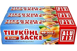 ‎ALUFIX ALUFIX 3erPack Gefrierbeutel, Tiefkühlbeutel mit Klipsen und Beschriftungsstreifen, 25 x 32 cm, 3 Liter, 120 Stück