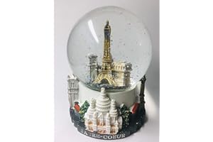VO DESIGN VIANAYA - Bola de nieve Paris Torre Eiffel – Base de resina con monumentos en 3D y globo de cristal con purpurina brillante – Color blanco – Tamaño mediano (altura 11 cm)