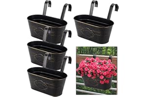 eROOSY Lot de 4 Jardinières Suspendues Pots de Fleurs Exterieur en Métal avec Crochets Métalliques Amovibles pour Plantes, Balcon, Jardin