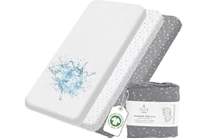LILLY BELLY Spannbettlaken 70x140 - Pack mit 3 Bio-GOTS-Zertifiziert 2 Bettlaken für Kinderbetten Ausgestattet + 1 Wasserdichter Matratzenschoner, 100% Bio-Baumwoll-Jersey-Bettwäsche für Kleinkinder und Baby