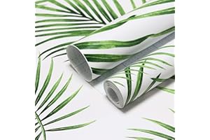 CICIWIND Papel pintado moderno con hojas verdes, adhesivo decorativo para muebles, decoración de pared, adhesivo de pared, papel fotográfico blanco y verde, para paredes, muebles, vinilo, 45 cm x 10 m