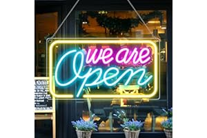 LEDLIGHTSWORLD LED Neon We Are Open Signs, 16.5''x 9'' Open Sign for Business, Ultra Bright Neon Open Sign Light Up Sign for Shop, Stores, Bars, Restaurant, Wall Decor(Pink&Blue&Yellow)