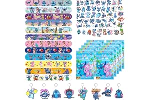 OIRIGAGA Mitgebsel Kindergeburtstag Mitbringsel, 80pcs Stich Kleine Geschenke Geburtstag Gastgeschenke Set mit Geschenktüten Schnapparmbänder Schlüsselanhänger Sticker, Kinder Party Give Aways Jungen Mädchen