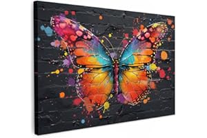 MuchoWow© Canvas Wall Art 47"x31" / 120x80 cm Decor Hanging Pictures for Living Room Canvus Artwork Deco Walls Butterfly - Graffiti - Neon Art - Colorful - Art