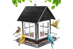 SWAWIS Mangiatoia per Uccelli da Appendere Casetta Uccellini da Esterno in Metall Stazione di Alimentazione Resistente alle Intemperie 14,5x18,5x23 cm, Nero