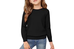 Arshiner Pull pour Fille Col Rond Manches Longues Tricot Unisexe Uniforme Scolaire Sweatshirt Côtelée Uni Coupe Ample 5-11 Ans