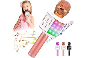 ShinePick Karaoke Mikrofon, Bluetooth Mikrofon Kinder, 4 in 1 Drahtloses Tragbares Microphon mit Lautsprecher Tonaufnahme, für Party Podcast Familie, Kompatibel mit Android/iOS/PC(Roségold)