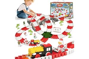 MOONTOY Navidad Pista de Coches para Niños, 233 Piezas Circuito Coches Pista Flexible con Tren Eléctrico de Juguete, Año Nuevo para Niños y Niñas de 3 4 5 6 Años