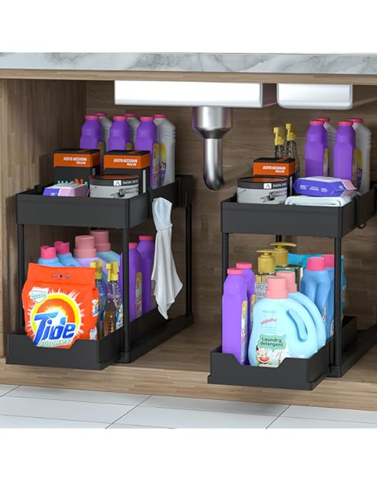Under Sink Organizer 2 Tier, Adjustable Height Under Sink Organizers And Storage, Smooth